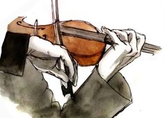 a drawing of a person holding a violin