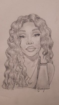 a drawing of a woman with curly hair