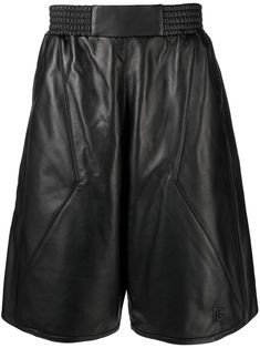 jet black lambskin panelled design embossed logo to the front elasticated waistband knee-length Product Inspiration, Knee Length Shorts, Embossed Logo, Lambskin Leather, Jet Black, Black Shorts, Short Outfits, Bermuda Shorts, Knee Length