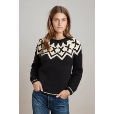 Cashmere Blend Fair-Isle Sweater. Color Black And Ivory. In Excellent Condition New Sweater, Fair Isle Sweater, Black And Cream, Sweater Black, Fair Isle, Colorful Sweaters, Black Velvet, Crew Neck Sweater, Neck Sweater