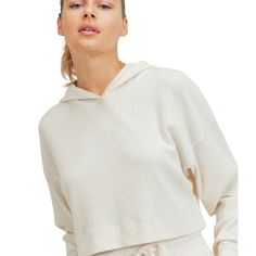 Ribbed Cropped Hoodie - Ivory - Pink Peach Boutique Ribbed Hoodie, The Muse, Yoga Tops, Lounge Set, Alo Yoga, Bra Women, Yoga Women, Cropped Hoodie, Long Sleeve Crop Top