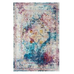 a colorful rug with an abstract design on the front and back side, in various colors