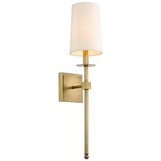 a wall light with a white shade on the top and bottom part of it's arm