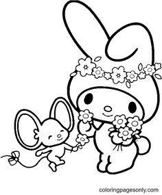 hello kitty and her little mouse coloring pages for kids to print, color and play