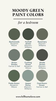 the color scheme for mood green paint colors, including dark green and light grays