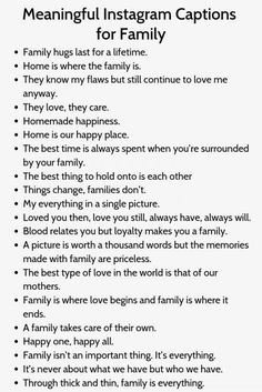 a poem with the words, meaning and examples for each family member in their life