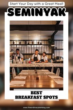 a restaurant ad with three people sitting at a table in front of the counter and behind them is an advertisement for their breakfast spots