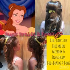 Anyone wanting a beautiful Belle hairstyle for a birthday party or dress up for the movie?? Let me know !! #BugsBraidsandBows Princess Belle Hair, Belle Hair, New Hair Styles, Hair Styles For Kids, Belle Birthday Party, Belle Hairstyle, Belle Birthday, Styles For Kids, Disney Dress Up