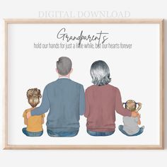 an illustration of three people sitting on the ground with their backs to each other and text that reads grandparents hold our hands for a little while