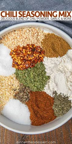 the ingredients for chili seasoning mix in a bowl