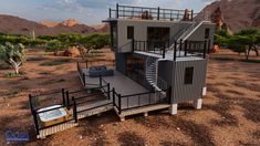 a house made out of shipping containers in the desert