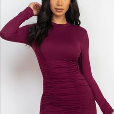 Very Sexy Bodycon Long Sleeve Dress High End Fashion Quality 92% Polyester 8% Spandex Brand New Burgundy Long Sleeve Mini Any Occasion Party, Holidays, Family Event, Job, Job Event Any Type Of Wear With Sandals, Heels, Or Boots Ruched Elastane Bodycon Dress For Club, Flirty Long Sleeve Stretch Bodycon Dress, Stretch Mini Bodycon Dress For Date Night, Stretch Ruched Elastane Bodycon Dress, Flirty Ruched Bodycon Dress, Flirty Stretch Bodycon Dress For Date Night, Stretch Elastane Mini Bodycon Dress, Stretch Elastane Ruched Bodycon Dress, Stretch Elastane Bodycon Dress With Ruched Detail