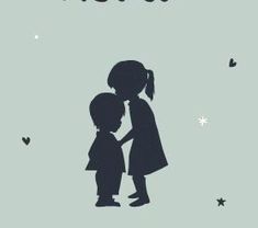 two children standing next to each other in front of stars and the words love you