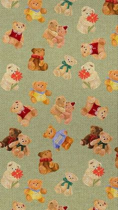 a green background with teddy bears on it