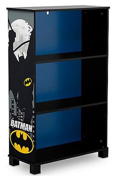 the batman cabinet is painted black and blue