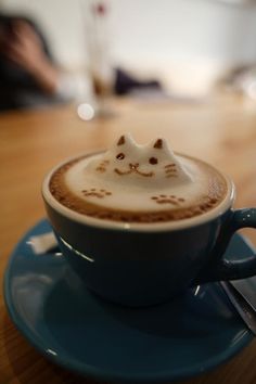 a cappuccino with a cat face on it