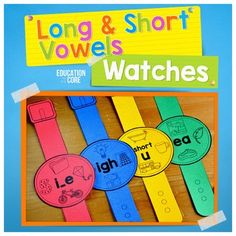 Vowels:  These are Long and Short Vowel Watches: These Long and Short Vowel Watches can be used in a Pre-K, Kindergarten, first, or second grade classroom as you introduce or review each letter or sound.  Each alphabet watch contains 4 pictures of words that contain the short or long vowel sound. They are created with four of the same short or long vowel watches on each page so you can print and cut easily so you can have a class set with less paper.     Save 30% When You Bundle!  Phonics Watche R Controlled Vowels Activities, Second Grade Classroom, Community Helpers Unit, Vowel Activities, Classroom Organization Elementary, Phonics Rules, Long Vowel, Vowel Sound, Long Vowels