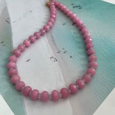 If you are a pink girl…you’ll fall in love with this one!! Bubblegum gemstones separated by translucent mint stones. 16” + 2” extender Pink Spiritual Crystal Necklaces, Pink Faceted Beads Necklaces For Gifts, Pink Faceted Beads Jewelry, Pink Faceted Beads Necklace As Gift, Pink Faceted Beads Necklace For Gift, Pink Jewelry With Faceted Round Beads, Pink Single Strand Round Jewelry, Pink Beaded Necklaces With Natural Stones As Gift, Pink Round Single Strand Jewelry