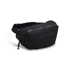 a black bag with the word volcom printed on it's front and side