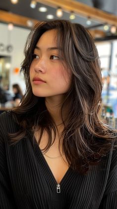 Long and Lovely: 25 Hairstyles That Flatter Round Faces Medium Length Hair With Layers Asian Round Faces, Haircuts For Round Faces Layers, Asian Long Layers Haircut, Best Hairstyles For Long Faces For Women, Medium Layered Haircuts Asian, Shoulder Length Hair With Layers Asian, Med Layered Haircuts Round Faces, Layered Haircuts For Medium Hair Asian, Haircut For Round Face Asian