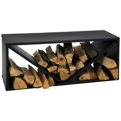 a firewood rack filled with lots of logs