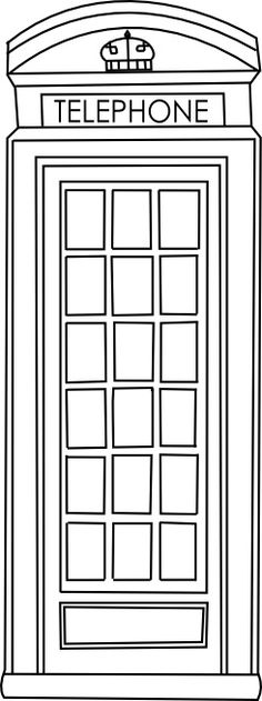 a black and white drawing of a phone booth with the word telephone written on it