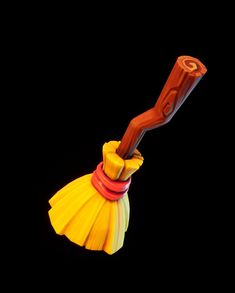 an orange and yellow toothbrush on a black background with the top part of it's head tilted to the side