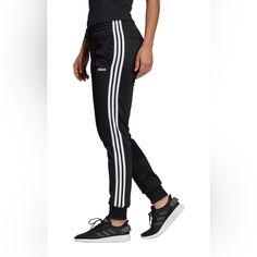 Brand New W/O Tags Condition. Free Shipping Adidas Three Stripes Joggers For Workout, Adidas Joggers With Three Stripes For Workout, Adidas Workout Joggers With Three Stripes, Black Joggers With Three Stripes, Adidas Three Stripes Pants, Adidas Sporty Bottoms With Contrast Stripes, Black Activewear With Three Stripes For Spring, Black And White Joggers, Track Pants Women