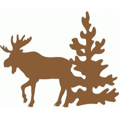 a moose standing next to a tree on top of a white background with brown outline