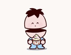 a cartoon character holding a cupcake in his hands