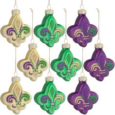 PRICES MAY VARY. Mardi Gras Fleur de Lis Glass Ornaments: 9 Pcs Fleur de Lis New Orleans Ornament are equipped with silver ornament caps, hooks and strings for easy hanging. Creative design: These pendants use classic Fleur De Lis design elements, gold, green and purple. Vivid, colorful and exquisite. When the wind blows, it will swing with the wind, in line with the theme of the carnival. Durable glass material: Made of quality glass, durable and reusable, can be use long time. keep it well, yo Mardi Gras Christmas Tree, Mardi Gras Christmas, Mardi Gras Party Decorations, Mardi Gras Decor, Carnival Spirit, Mardi Gras Decorations, Spark Up, Mardi Gras Party, Carnival Themes