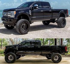 two pictures side by side of a black pickup truck and the same one in color