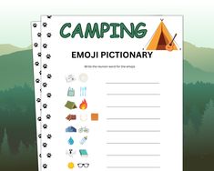 a camper's guide to camping with the words emojtionary written on it