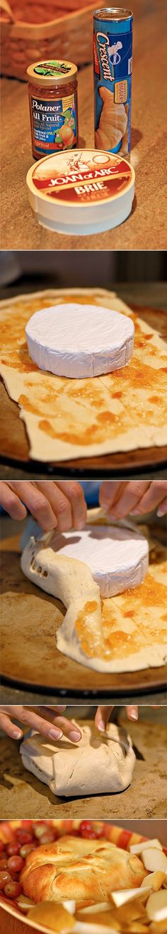 three images show the process of making pizzas with cheese and tomato sauce on them