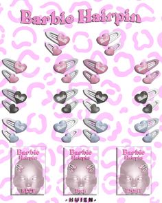 an advertisement for barbie hairpins with hearts on them