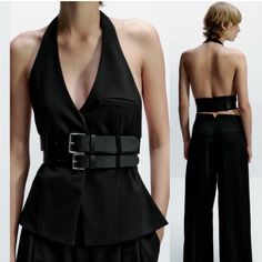 Zara Belted Halter Vest Sau Lee, Short Sleeve Peplum Top, Dressy Jeans, Black Velvet Top, Faux Fur Top, Halter Vest, Zara Bodysuit, Sleeveless Peplum Top, Michael Costello