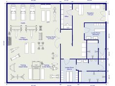 the floor plan for a home gym with two separate areas and one large room that is divided