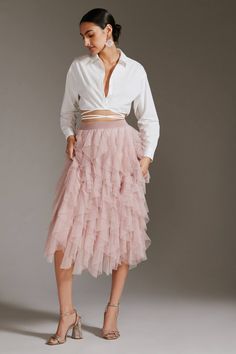 Ruffled Tulle Midi Skirt | Anthropologie Tulle Midi Skirt, Arab Fashion, Bhldn Weddings, 50 Fashion, Accessories Home, Lace Skirt, Clothing Accessories, Midi Skirt, Anthropologie