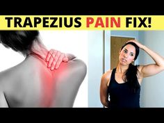 a woman holding her neck in pain with the caption trapezus pain fix