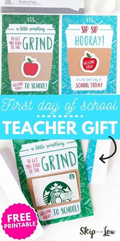 the back to school teacher gift is shown with coffee cups and an apple on it