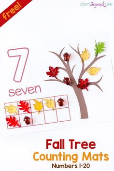 fall tree counting mats for toddlers to learn numbers 1 - 20 with seven leaves