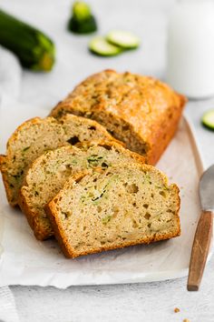 slices of zucchini bread on a white plate