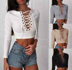 Short Crop Tops, Crop Top With Shorts, Lace Up Crop Top, Top With Shorts, Crop Top Pattern, Crop Top Designs, Fashion Silhouette, Crop Top And Shorts, Crop Top Blouse