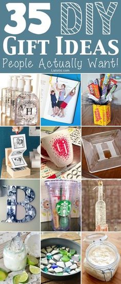 the words 35 diy gift ideas people actually want to make are shown in this collage