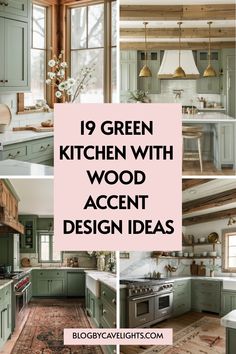 green kitchen with wood accent design ideas in the center and on the other side, there are