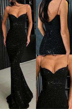 Long Black Dress With Diamond Straps, Slim Fit Prom Dresses, Black Sequin Prom Dress, Prom Dress Inspo, Evening Party Dresses, Deb Dresses