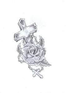 a cross and roses tattoo design