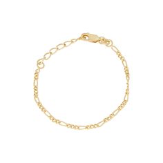 Accessorize your little one's outfit with the classic style of this sterling silver figaro chain bracelet.CHAIN DETAILS Type: figaro Length: 4.5 in. with 1.5-in. extender Width: 2.25 mm Weight: 1.7 grams Clasp: lobster-claw Metal: sterling silver Size: 4.5". Color: 14k Gold Plated. Gender: female. Age Group: kids. Silver Figaro Chain, Bezel Bracelet, Coin Bracelet, Link Chain Bracelet, Bracelet Chain, Figaro Chains, Figaro Chain, Bar Bracelets, Gold Bracelet Chain