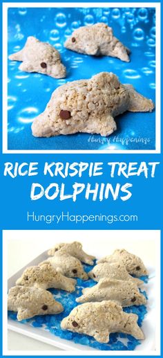 rice krispie treat dolphins with text overlay