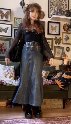 Whimsigothic Outfits Aesthetic, Whimsical Witchy Outfits, Whimsigoth Skirt Outfit, Y2k Whimsigoth Outfits, Whimsical Goth Aesthetic Outfits, Simple Whimsigoth Outfit, Whimsical Fashion Casual, 70s Witchy Outfits, Skirt With Docs